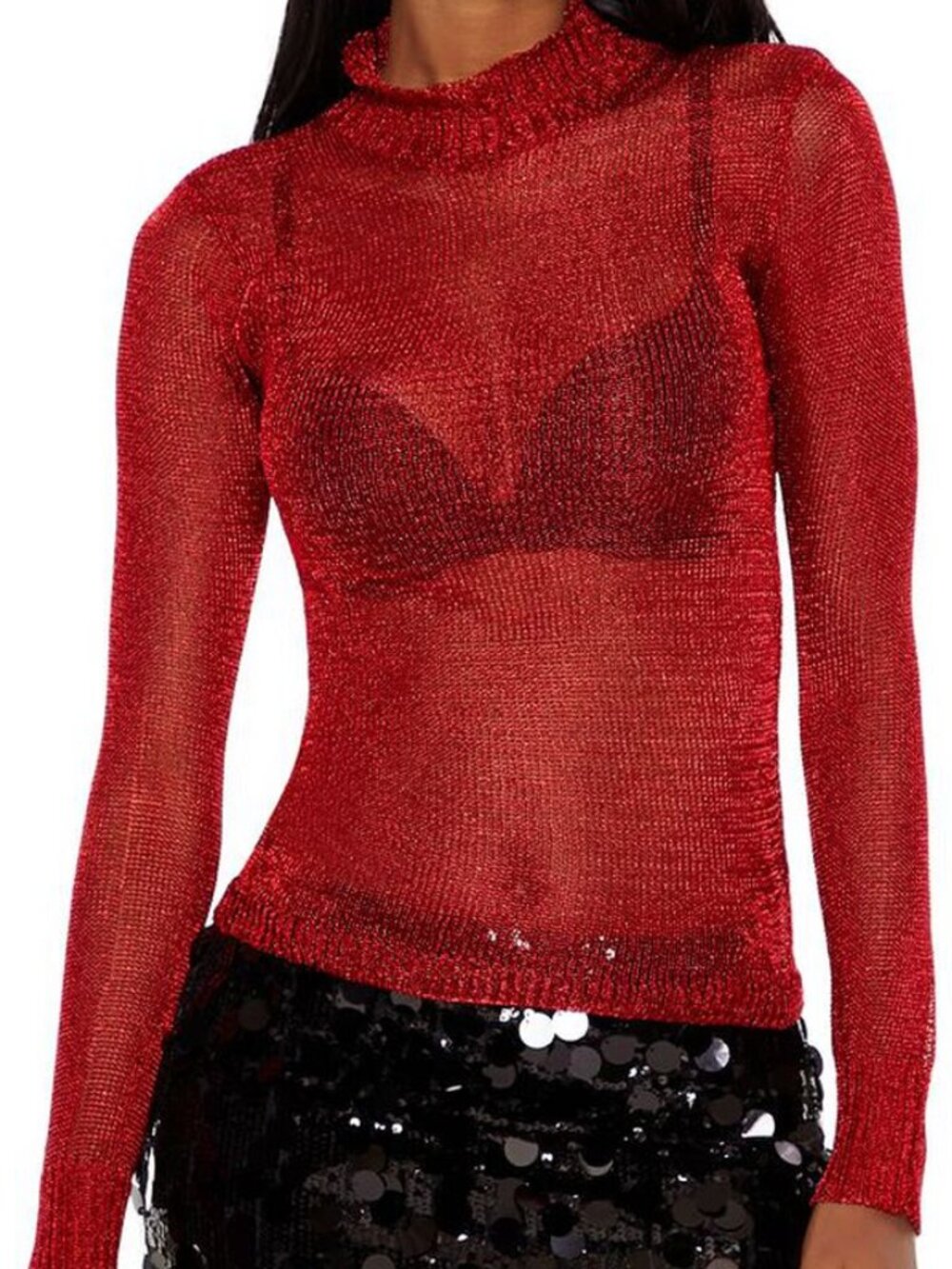 Red silver Sheer Glitter Turtleneck Sweater Forever 21 valentine's Christmas NWT